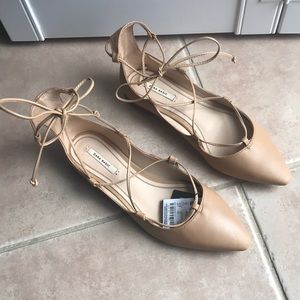 Zara Nude Leather Flats